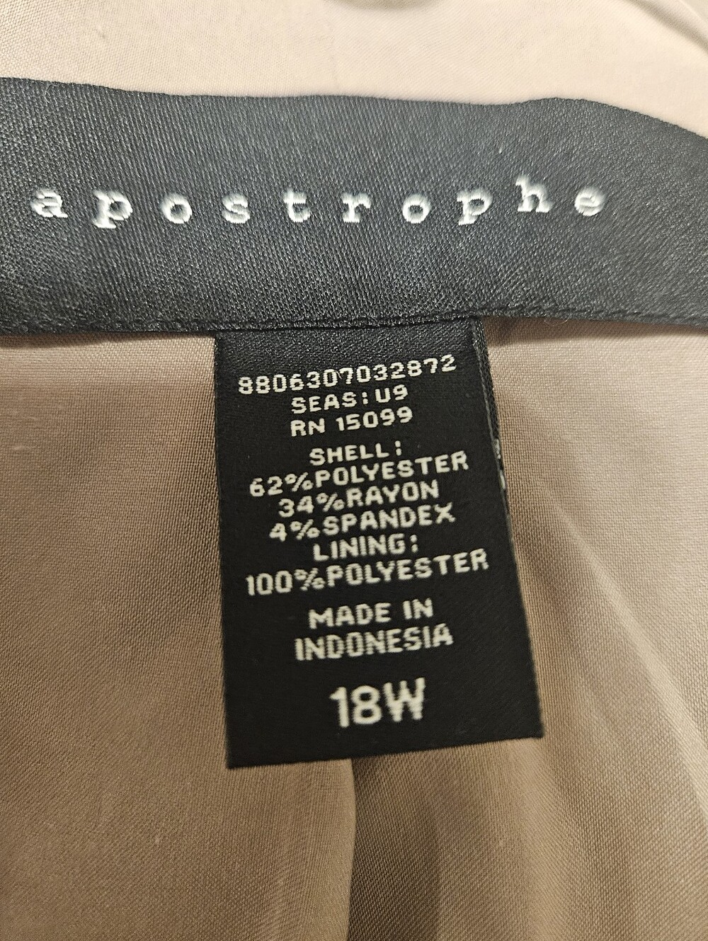 Apostrophe Taupe Single-Button Tailored Blazer Size 18W - Picture 4 of 4